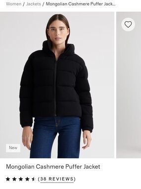 Quince Women Mongolian Cashmere Puffer Jacket Black Outerwear $600, Sz S, NWT